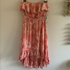 Ripcurl Pink/Coral Print Straplesss Dress, size L